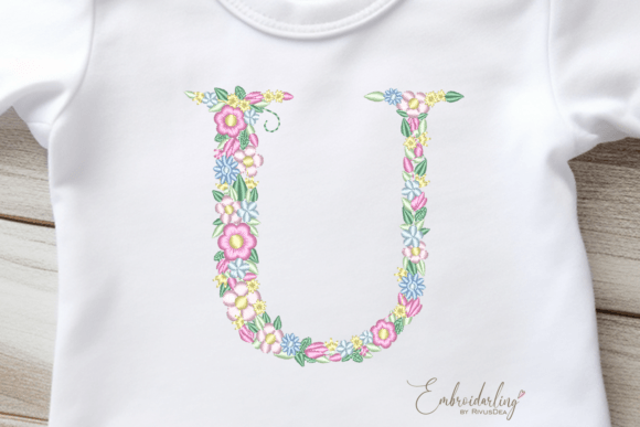 Floral Letter U Machine Embroidery