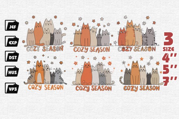 Set of 6 Cozy Fall Cat Embroidery File Review
