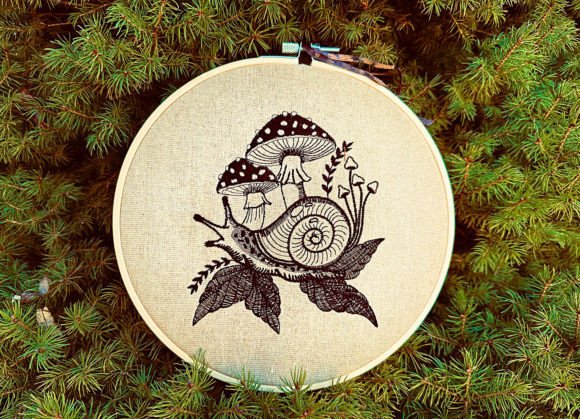 Snail with Mushrooms Machine Embroidery Review